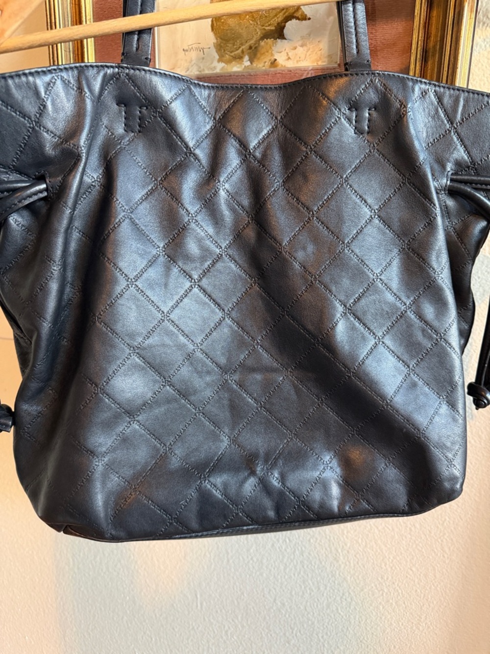 Tory Burch Quilted Black Leather Tote with Gold Logo - Picture 4 of 11